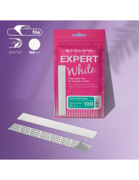 Archivos desechables blancos para lima de uñas recta (base suave) EXPERT 20 (30 piezas)